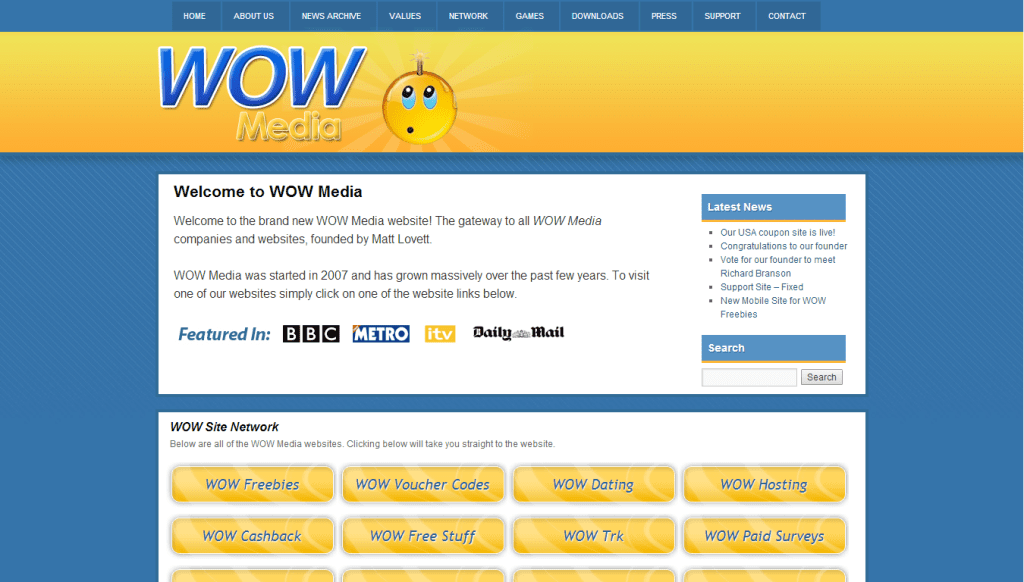 Old WOW Media site from 2011 to 2014
